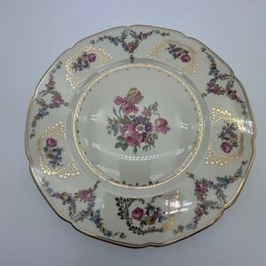 Baronet China Caprice Dinner Plate 10.75" Floral Gold Scalloped Czechoslovakia